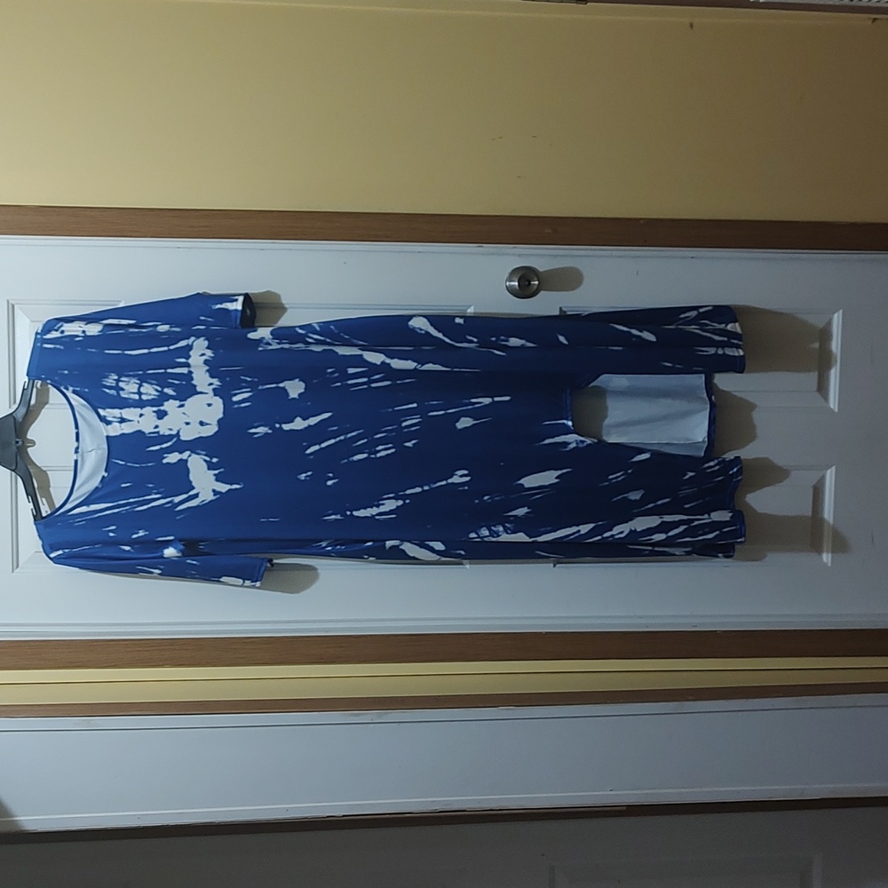 Blue and White Maxi Dress with horseshoe rounded front